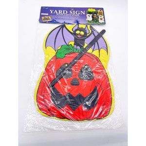 Fun World Yard Scene Bat With Pumpkin Vinyl Yard Sign Vintage New Reusable